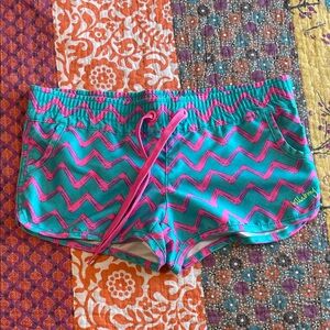 Billabong Kids Swim Trunks - Pink and Teal Zigzag